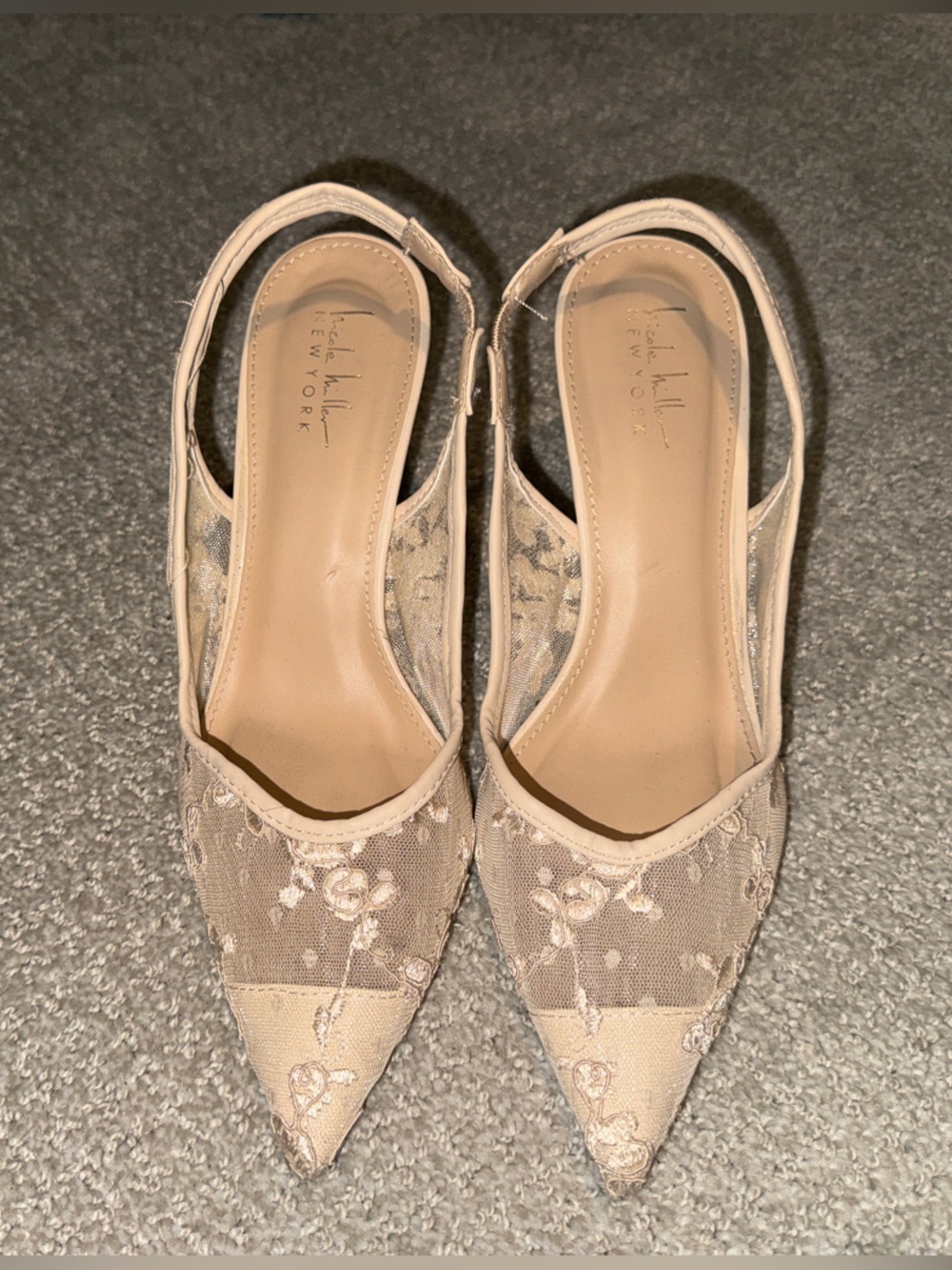 Beige Lace Pointed Slingback heels